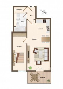 Grundriss 2 Raum-Wohnung (55 m�) in Mei�en-C�lln**Terrasse+Privatgarten**TG-Stellplatz**Aufzug**altersgerecht