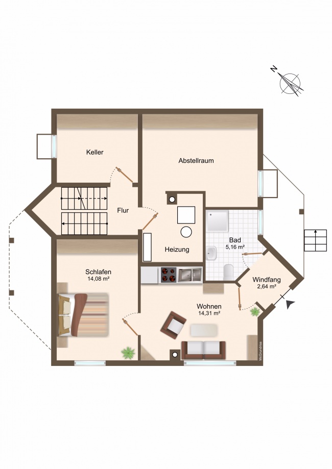 Grundriss Einliegerwohnung und Keller Haus Dresden / Pillnitz