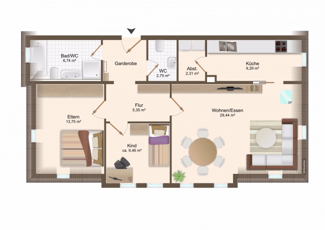 Grundriss Dachgeschosswohnung Dresden, L�btau-S�d